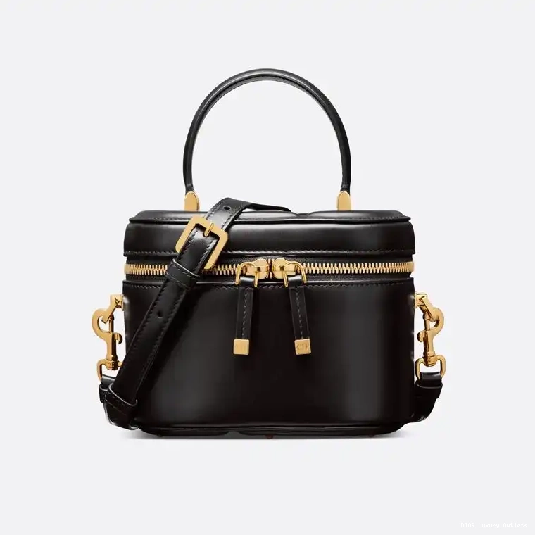 Black Dior Calfskin Vanity Small CD Case Signature 0615 Luxury